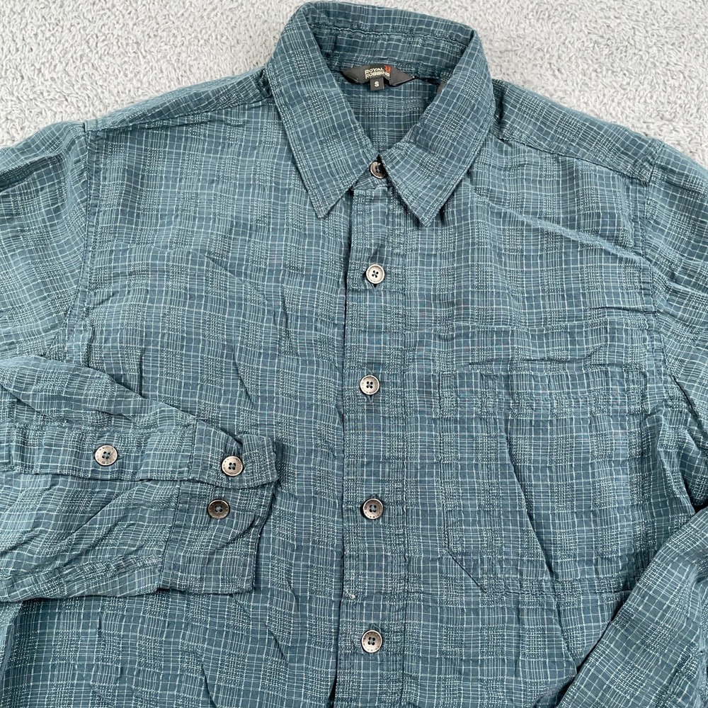 Royal Robbins Shirt Mens Small Blue Textured Long Sleeve Hiking Outdoor Travel